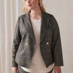 Plaid Double-Breasted Blazer Addition Elle